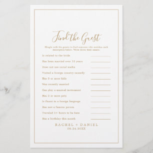 Minimalist Gold Find the Guest Wedding Game Flyer