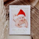 Minimalist Gold First Christmas Baby Birth Photo Holiday Card<br><div class="desc">This minimalist gold first Christmas baby birth photo holiday card is the perfect simple holiday greeting. The design features classic gold and white typography paired with a rustic yet elegant script font with hand lettered style. Personalize the card with you baby's photo,  name,  birth announcement info and holiday message.</div>