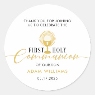 Minimalist Gold First Holy Communion Thank You  Classic Round Sticker