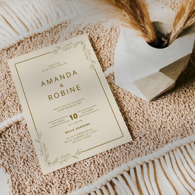 Minimalist Gold Floral Wedding Invitation  (Creator Uploaded)