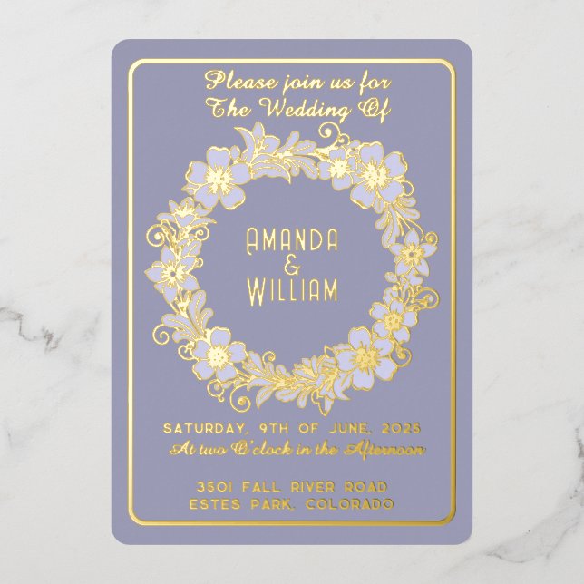 Minimalist Gold Floral Wreath on Muted Blue Bg (Front)