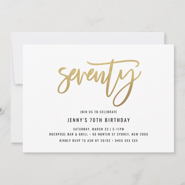 Minimalist Gold Foil 70th Birthday Invitation (Front)