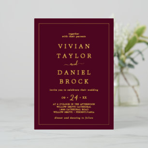 Minimalist Gold Foil   Burgundy Bold Names Wedding