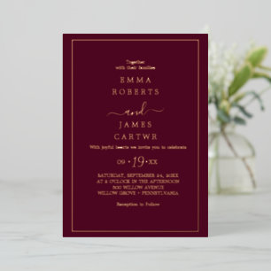 Minimalist Gold Foil Burgundy Bold Names Wedding