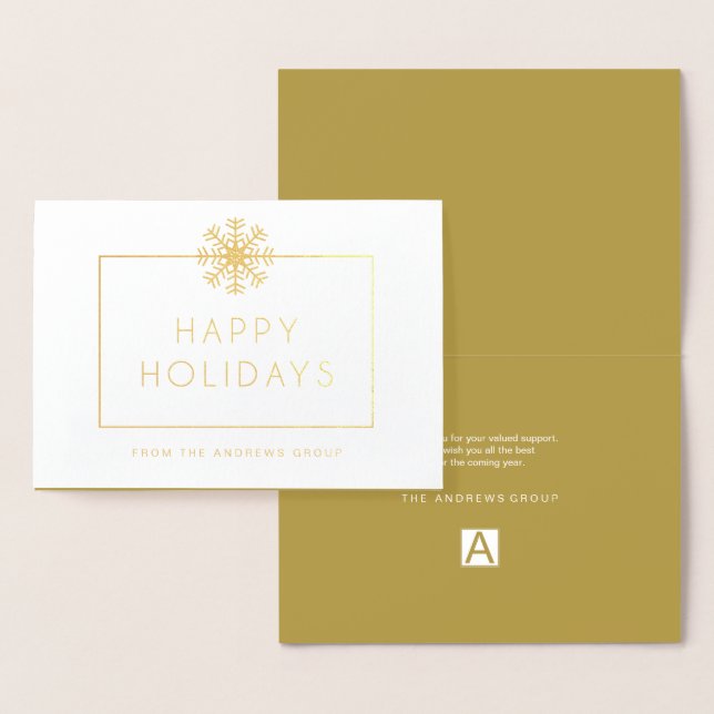 Minimalist Gold Foil Business Logo Holiday Foil Card (Display)