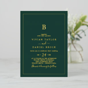 Minimalist Gold Foil Emerald Monogram Wedding