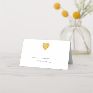 Minimalist Gold Foil Heart Wedding Place Card