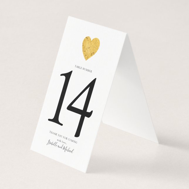 Minimalist Gold Foil Heart WeddingTable Number (Back)