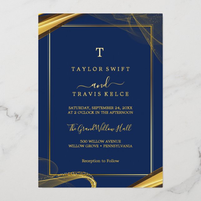 Minimalist Gold Foil | Navy Date Wedding  (Front)