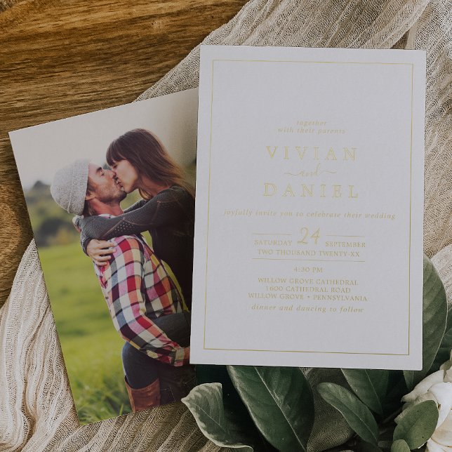 Minimalist Gold Foil Photo on Back Wedding (Creator Uploaded)
