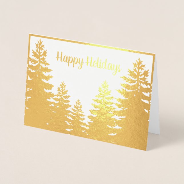 Minimalist gold foil pine tree silhouette   foil card (Front)