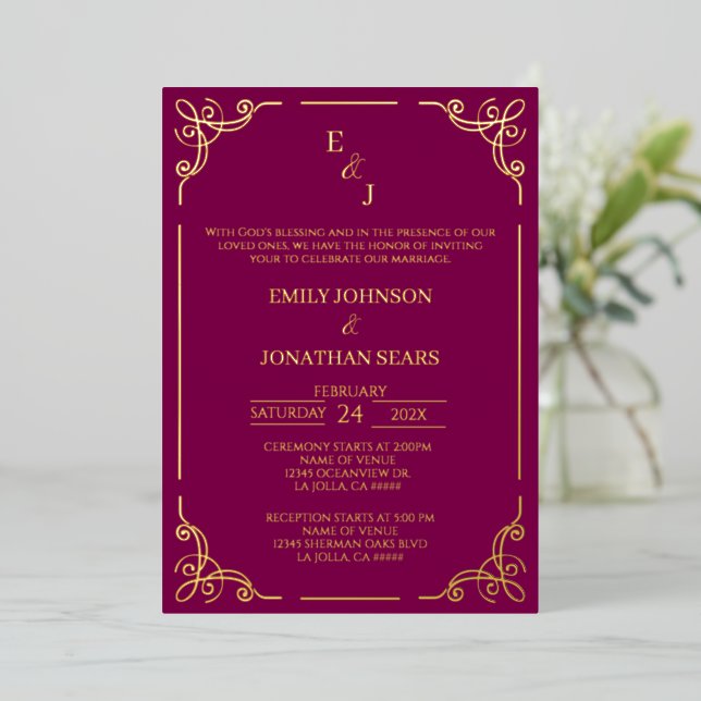 Minimalist gold foil wedding invitation (Standing Front)
