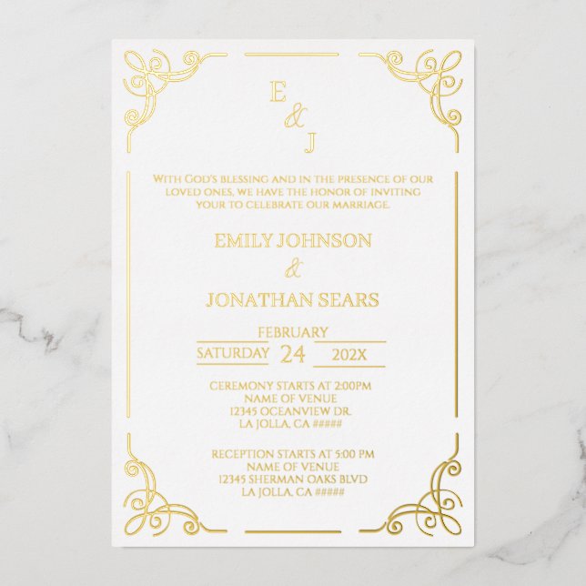 Minimalist gold foil wedding invitation (Front)