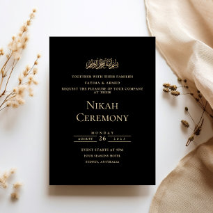 Minimalist Gold Formal Script Black Nikah Ceremony Invitation