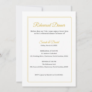 Minimalist Gold Frame Script Rehearsal Dinner Card