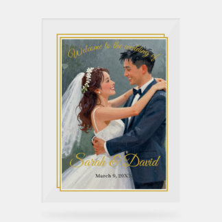 Minimalist Gold Frame Wedding Poster Acrylic Sign