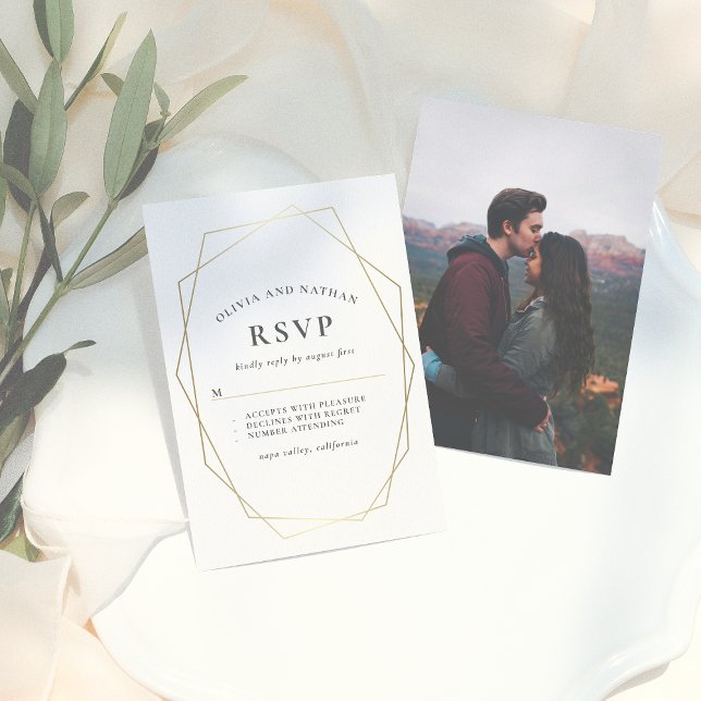 Minimalist Gold Geometric Wedding Photo RSVP (Creator Uploaded)