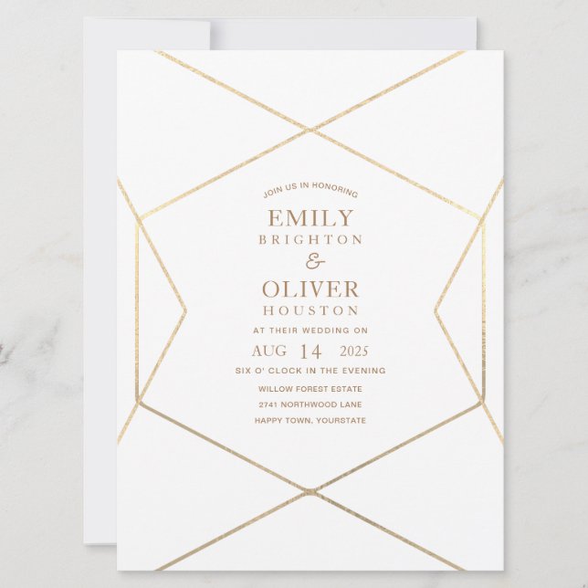 Minimalist gold geometry Wedding Invitations (Front)