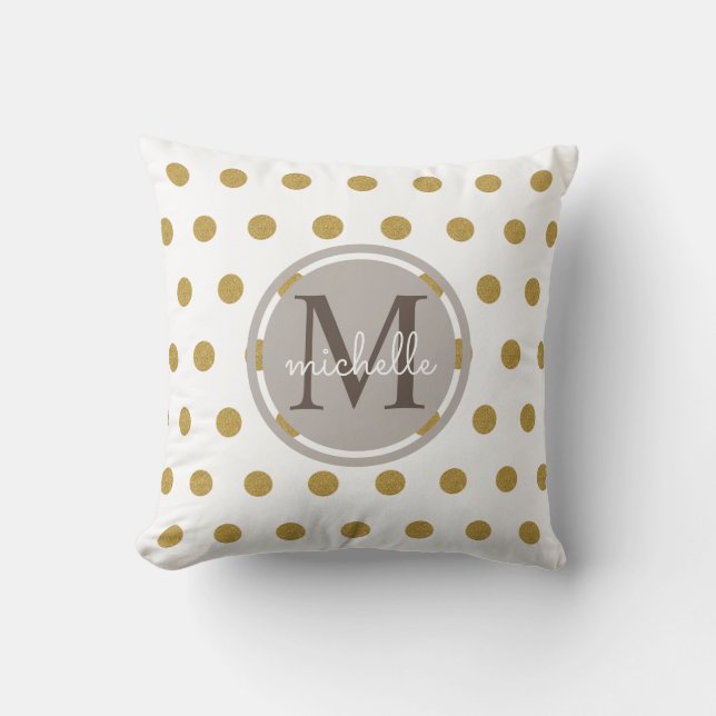 Minimalist Gold Glitter and Grey Monogram Cushion (Front)