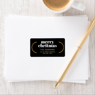 Minimalist Gold Glitter Christmas Family Label