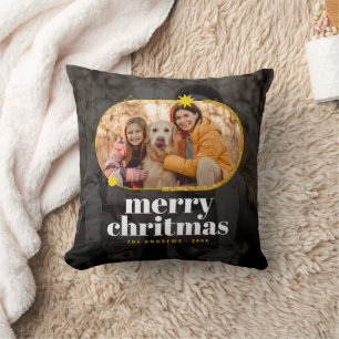 Minimalist Gold Glitter Christmas Family Photo Cushion