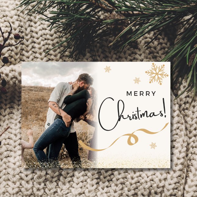Minimalist Gold Glitter Photo Christmas Holiday Card (Creator Uploaded)