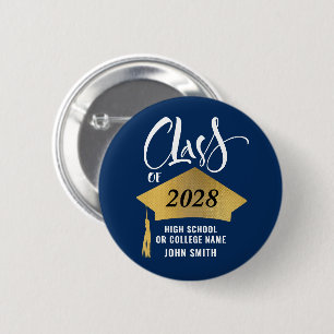 Minimalist Gold Grad Cap Stylish Script Graduation 6 Cm Round Badge