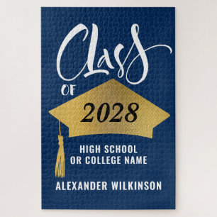 Minimalist Gold Grad Cap Stylish Script Graduation Jigsaw Puzzle