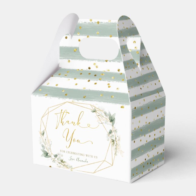 Minimalist Gold Greenery Geometric Baby in Bloom Favour Box (Front Side)