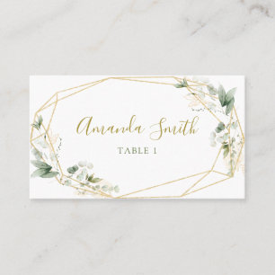 Minimalist Gold Greenery Geometric Baby in Bloom Place Card