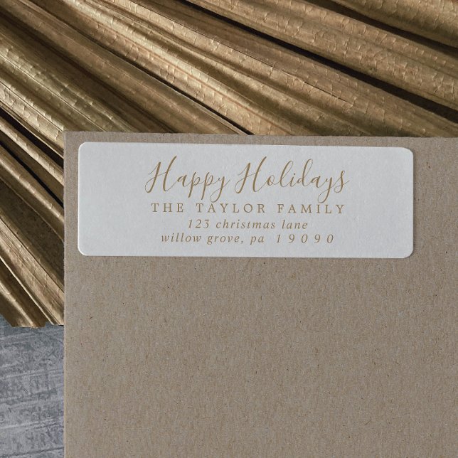 Minimalist Gold Happy Holidays Return Address Label (Creator Uploaded)