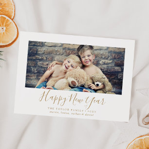 Minimalist Gold Happy New Year Landscape Photo Holiday Card