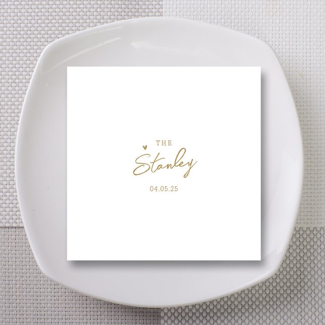 Minimalist Gold Heart Script with Names Wedding Napkin (Minimalist Gold Heart Script with Names Wedding Napkins)
