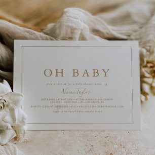 Minimalist Gold Horizontal Oh Baby Baby Shower Invitation