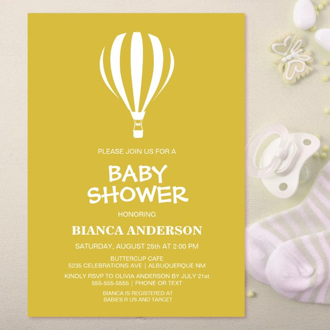 Minimalist Gold Hot Air Balloon Baby Shower Invitation (Creator Uploaded)