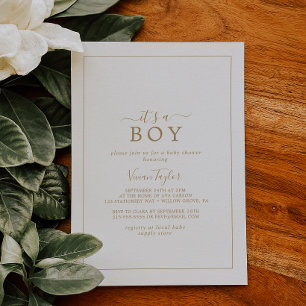 Minimalist Gold It's A Boy Baby Shower Invitation