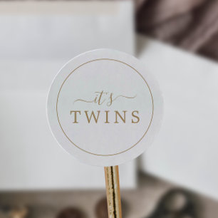 Minimalist Gold It's Twins Baby Shower Sticker