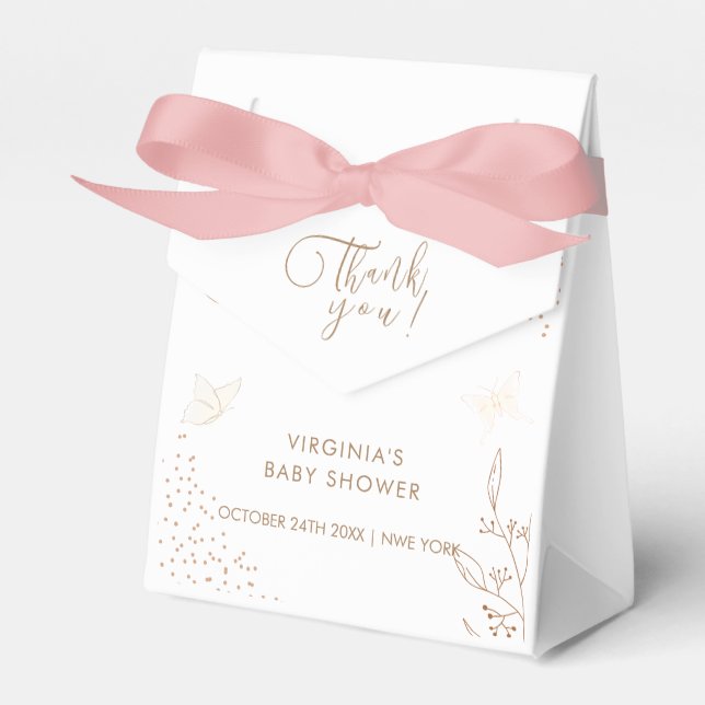 Minimalist Gold Leaves Butterfly Baby Shower Favour Box (Front Side)