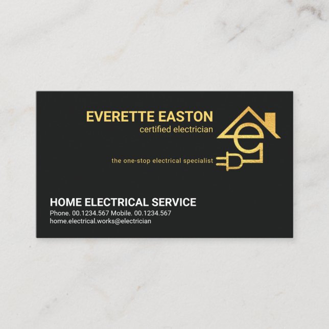Minimalist Gold Letter E Electric Home Power Plug Business Card (Front)
