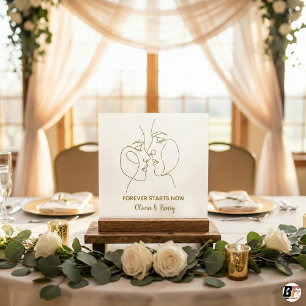 Minimalist Gold Line Art Couple Personalized Wed Acrylic Sign
