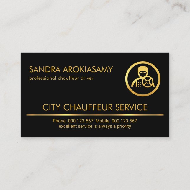 Minimalist Gold Line Chauffeur Driving Business Card (Front)