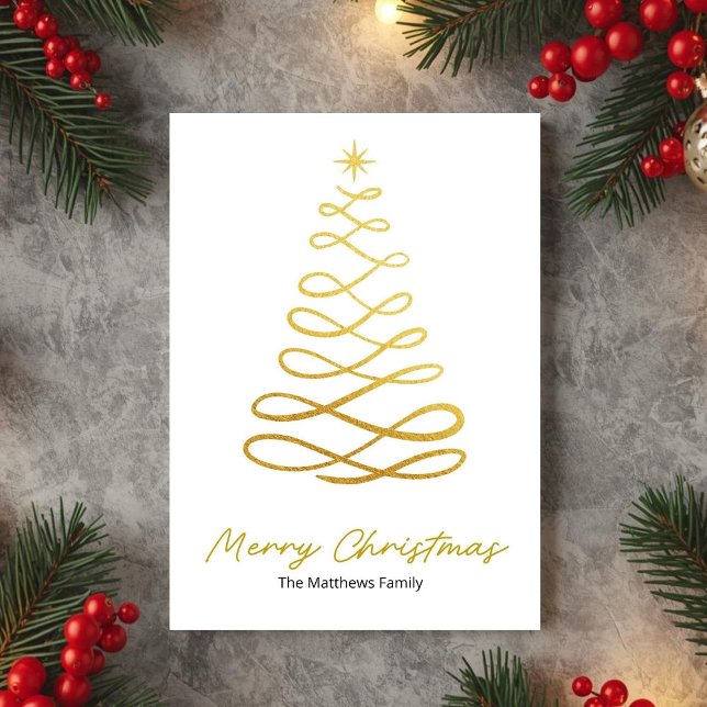 Minimalist Gold Line Christmas Tree Card (Creator Uploaded)