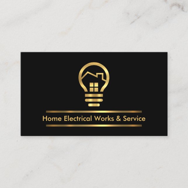 Minimalist Gold Line Electric Bulb  Business Card (Front)