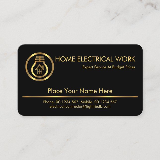 Minimalist Gold Line Electrical Service Business Card (Front)