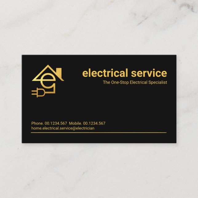Minimalist Gold Line Electrician  Business Card (Front)
