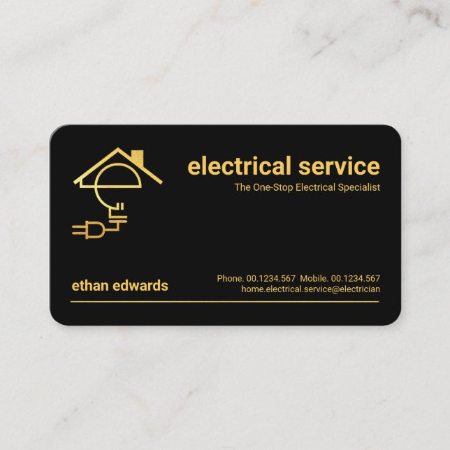 Minimalist Gold Line Electrician Business Card (Front)