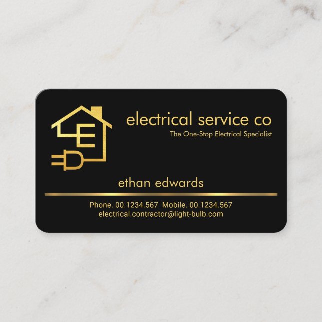Minimalist Gold Line Electrician Service Business Card (Front)
