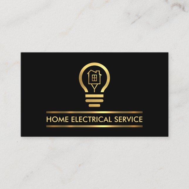 Minimalist Gold Line Electrician Service Business Card (Front)