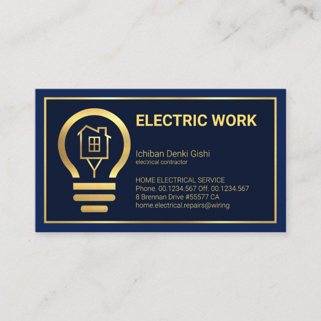 Minimalist Gold Line Frame Home Bulb Business Card (Front)