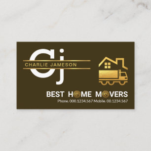 Minimalist Gold Line Monogram Home Moving Business Card